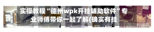 实操教程“德州wpk开挂辅助软件”专业师傅带你一起了解(确实有挂