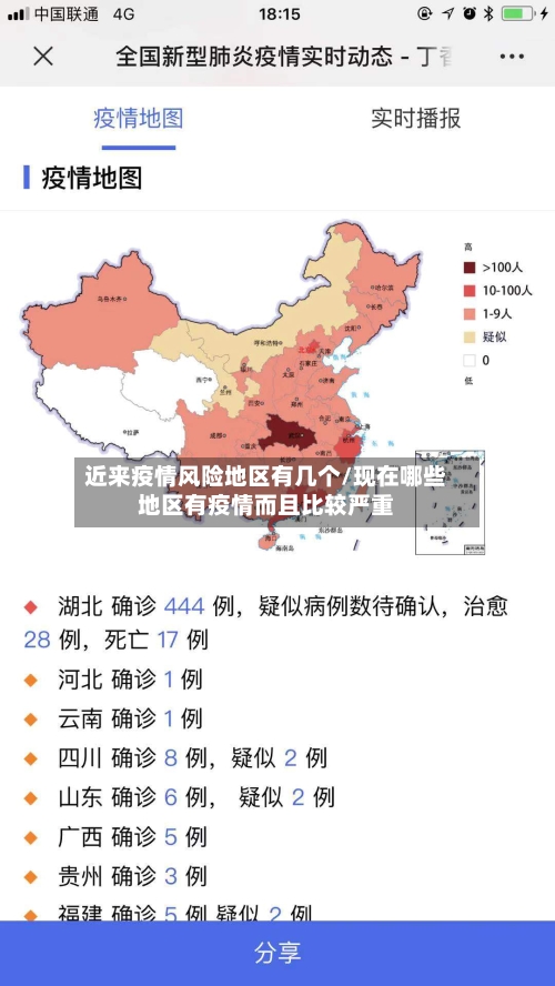 近来疫情风险地区有几个/现在哪些地区有疫情而且比较严重