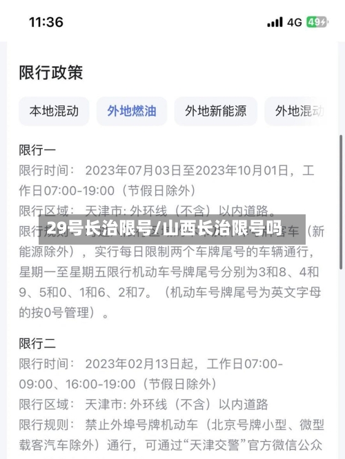 29号长治限号/山西长治限号吗