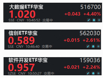 软件开发ETF迎低位补涨行情？大数据ETF华宝（516700）猛拉5%，信创ETF华宝上探4%，携手冲击3连阳！